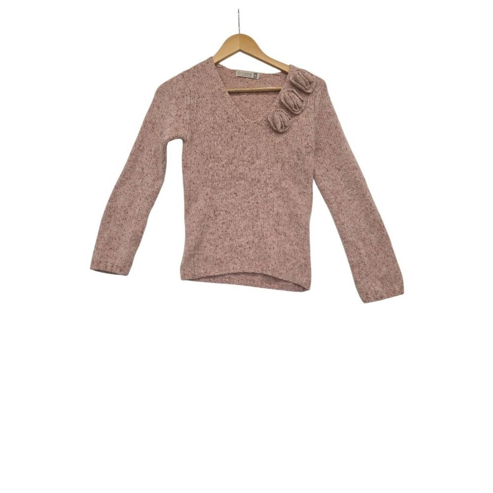 Fisherman Out of Ireland Sweater Womens M Pink Heavy Knit Thick Pullover Roses